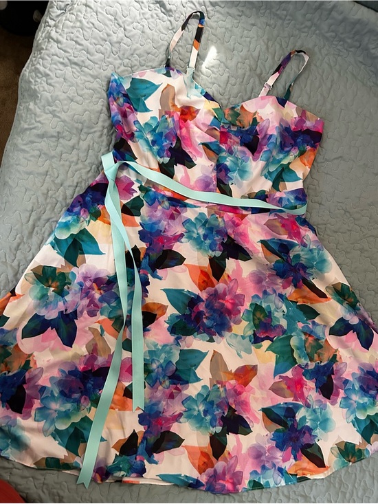 City Chic Dresses & Skirts - City Chic White Floral Midi Dress with Multicolor Watercolor Blooms